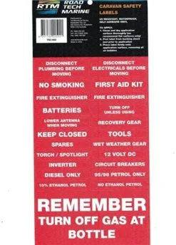Road Tech Marine Caravan Safety And Warning Sticker Labels